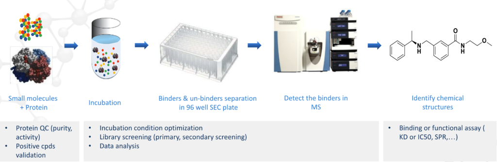 ASMS, affinity selection mass spectrometry screening with unique libraries and target proteins